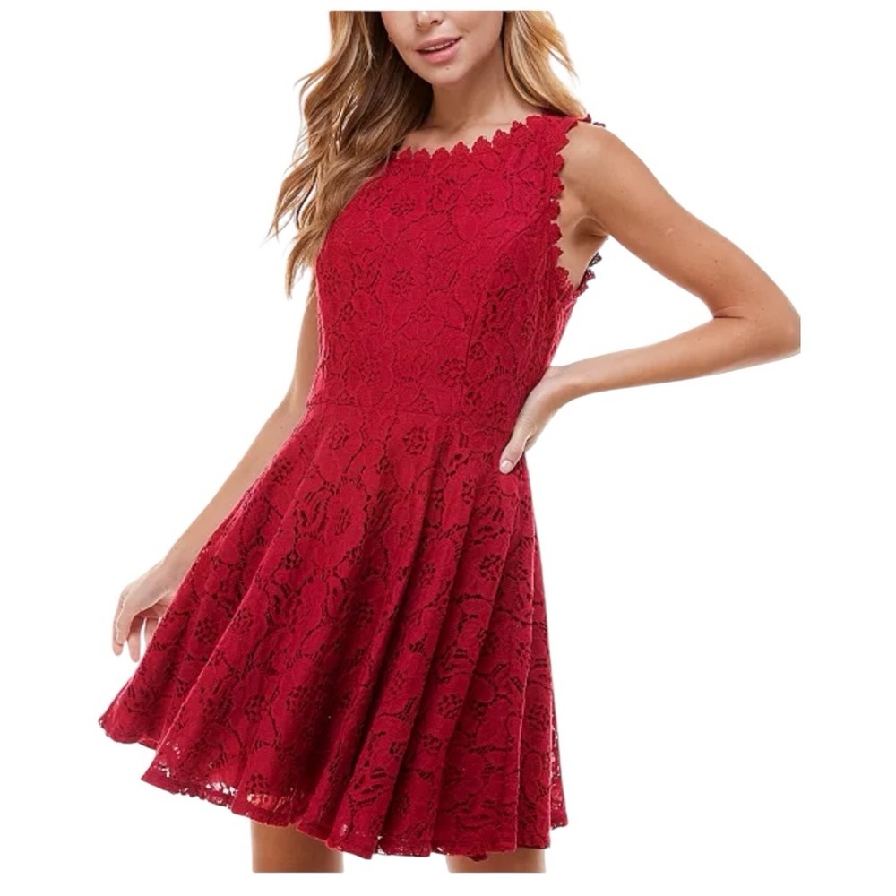 City Studios Junior’s Red Lace Fit & Flare Dress Size 7 🔥